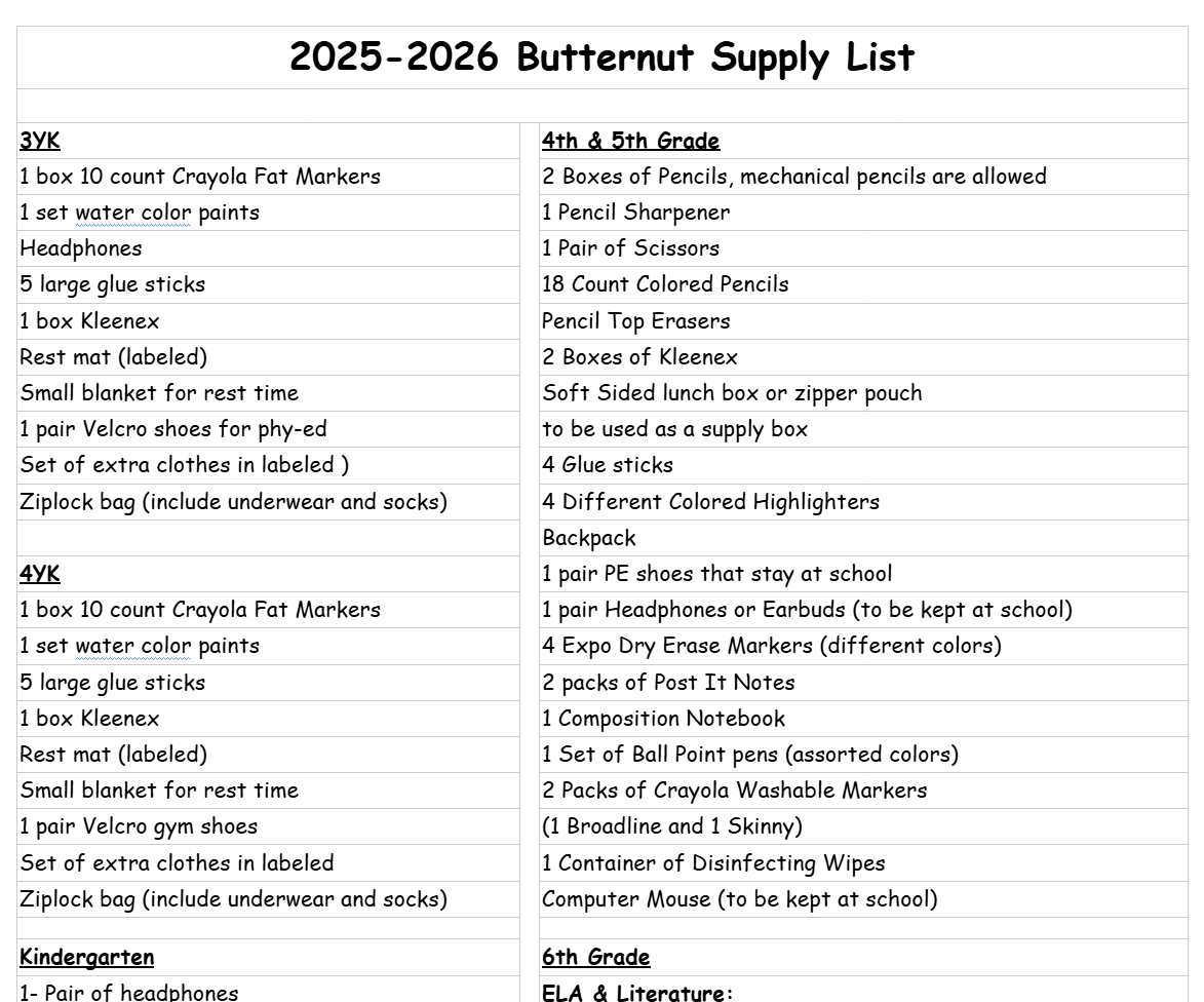 supply list