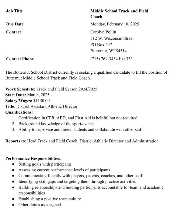 Middle School Track and Field Coach